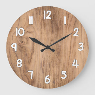 Reloj Redondo Grande Wood Texture Wall Clock – Natural Rustic Home Deco
