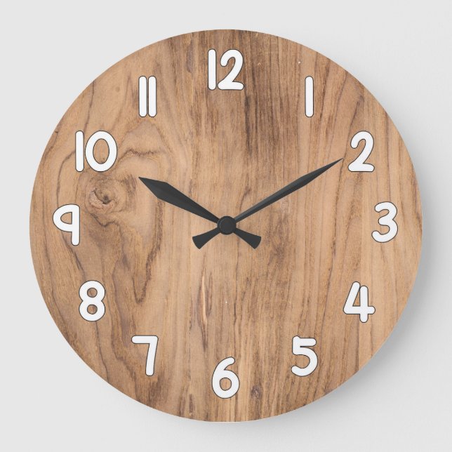 Reloj Redondo Grande Wood Texture Wall Clock – Natural Rustic Home Deco (Anverso)