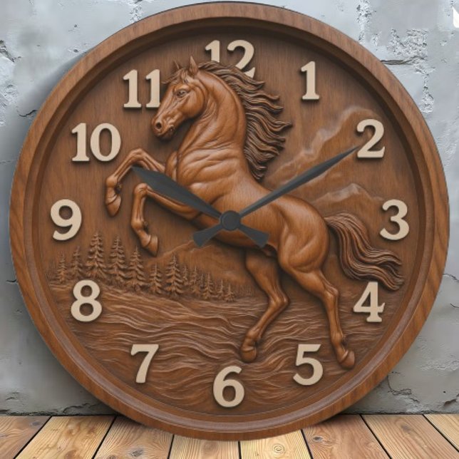Reloj Redondo Grande Wooden horse carved rustic equestrian rustic art (Subido por el creador)