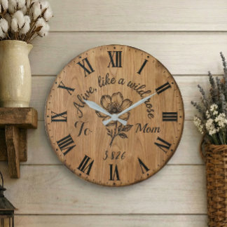 Reloj Redondo Grande Wooden Style Wild Rose Wall Clock for Mom