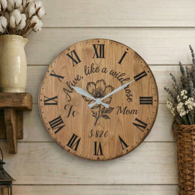 Reloj Redondo Grande Wooden Style Wild Rose Wall Clock for Mom (Subido por el creador)