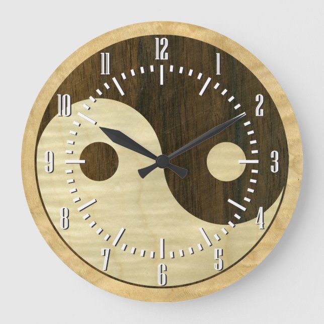 Reloj Redondo Grande Wooden Yin Yang Symbol (Anverso)