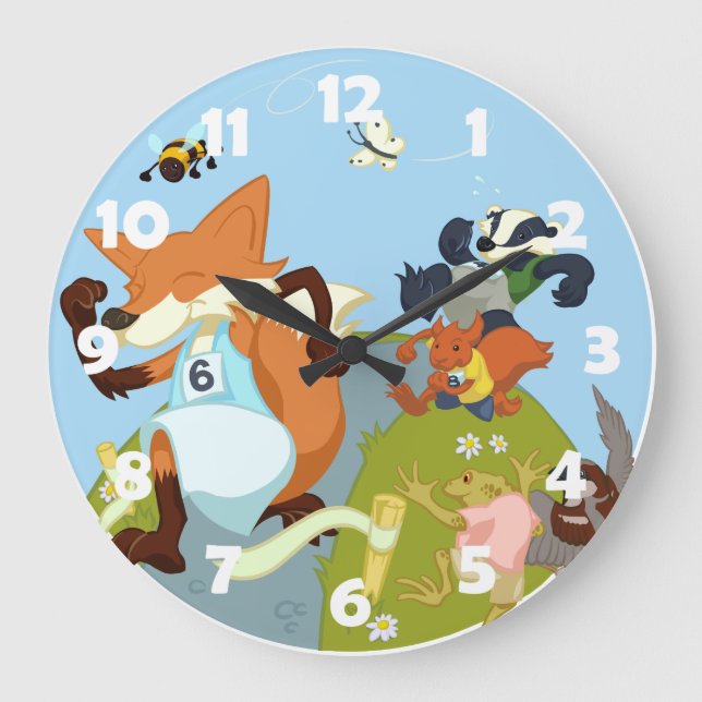 Reloj Redondo Grande Woodland Animals Fun Running Fox & Badger Personal (Anverso)
