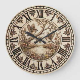Reloj Redondo Grande Woodland Bird wall Clock - Rustic Farmhouse Decor