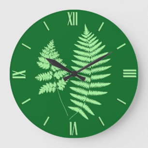 Reloj Redondo Grande Woodland Fern Pattern, Emerald and Light Green Lar
