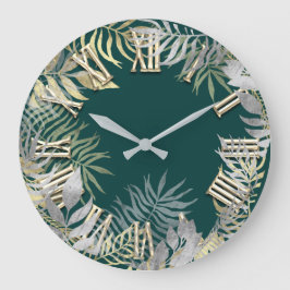 Reloj Redondo Grande Woodland Golden Fern Verde azulado números romanos