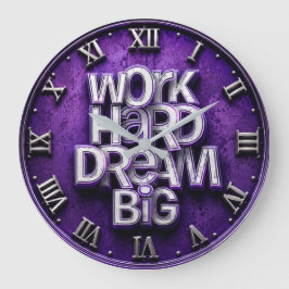 Reloj Redondo Grande Work Hard Dream Big Office Purple