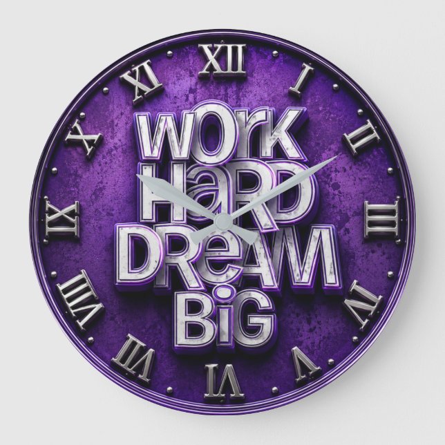 Reloj Redondo Grande Work Hard Dream Big Office Purple (Anverso)