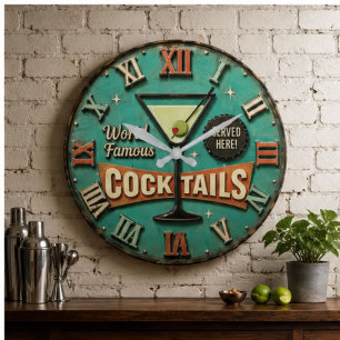 Reloj Redondo Grande World Famous Cocktails Retro Martini Bar Decor