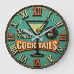 Reloj Redondo Grande World Famous Cocktails Retro Martini Bar Decor