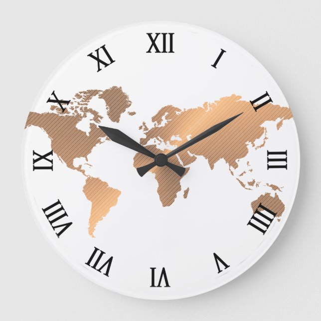 Reloj Redondo Grande world map copper clock (Anverso)
