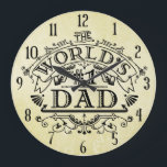 Reloj Redondo Grande World's Number One Dad Vintage Flourish<br><div class="desc">This stylish Father's Day wall clock says "The World's #1 DAD" in a very fancy, vintage looking - yet original - design that combines black retro text with plenty of ornate flourishes, arrows, a banner and pointing hand icons. The numbers are in an antique font. If your dad is the...</div>
