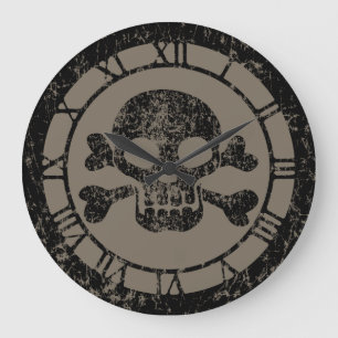 Reloj Redondo Grande Worn Skull And Crossbones
