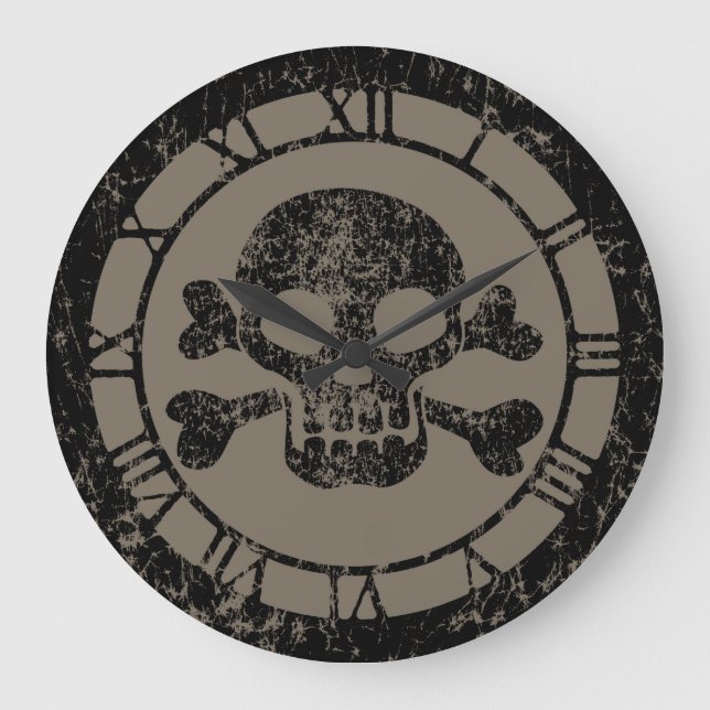 Reloj Redondo Grande Worn Skull And Crossbones (Anverso)