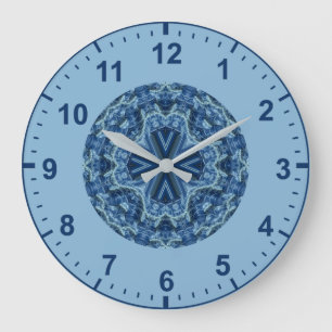 Reloj Redondo Grande WOW! Patrón fractal Azul y Aqua ~