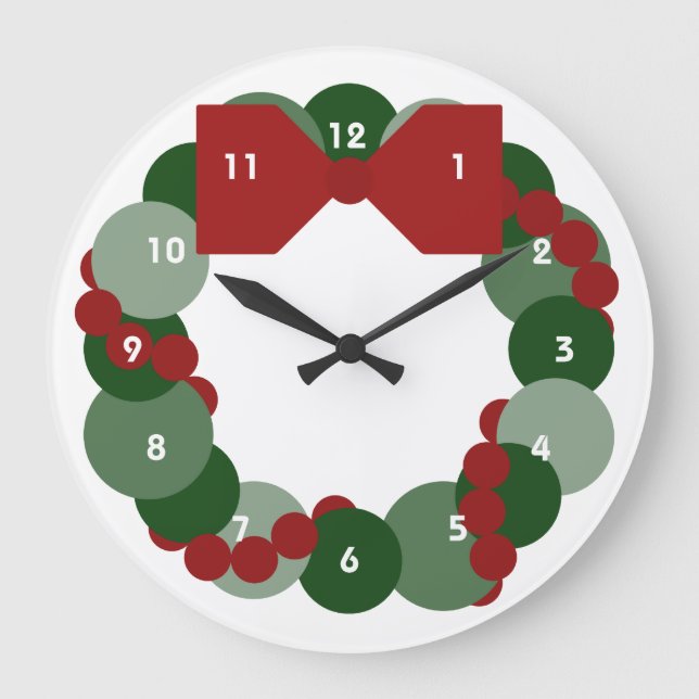 Reloj Redondo Grande Wreath de Navidades geométricos (Anverso)