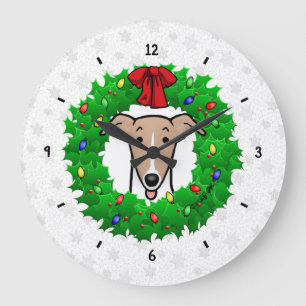 Reloj Redondo Grande Wreath & Lights Whippet - Amanecer y blanco