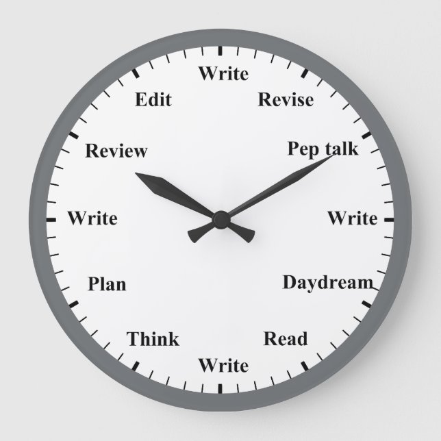 Reloj Redondo Grande Writer's Clock - Writing Job Fun Grey Wall Clock (Anverso)
