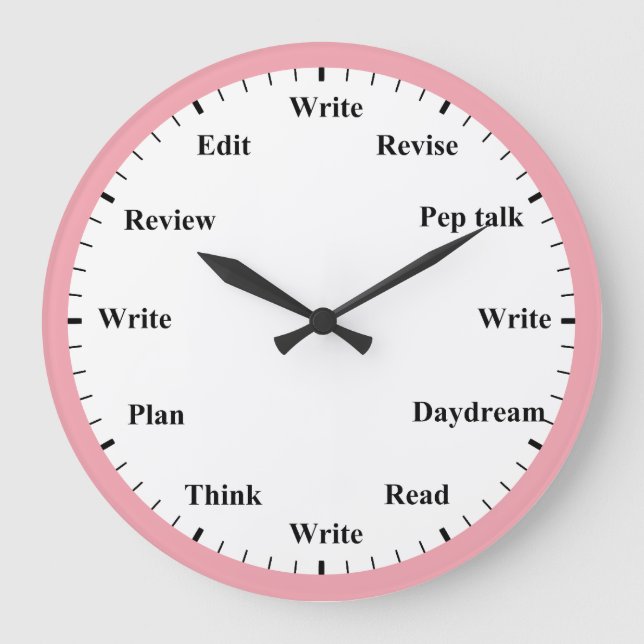 Reloj Redondo Grande Writer's Clock - Writing Job Fun Pink Wall Clock (Anverso)
