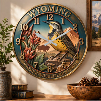 Reloj Redondo Grande Wyoming Meadowlark Wildlife Heritage Bronze