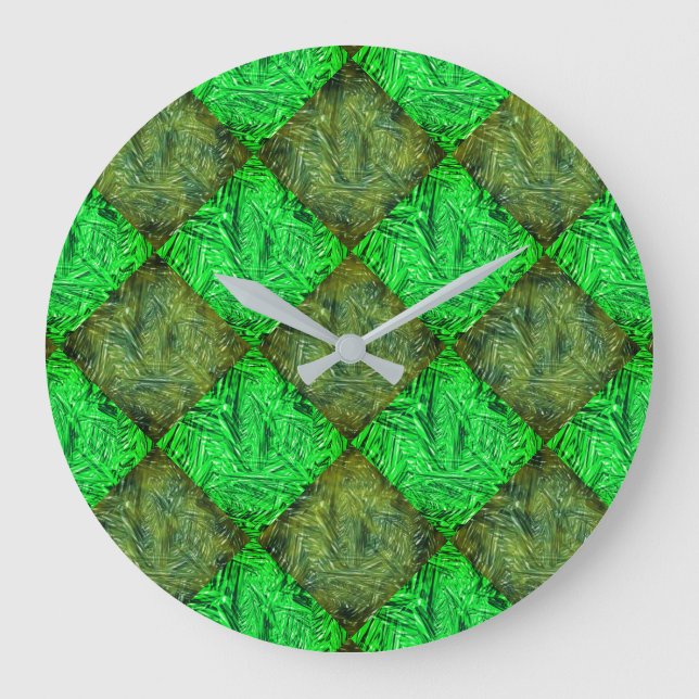 Reloj Redondo Grande Xadrez verde Falsa ou folhas de coqueiro. (Anverso)