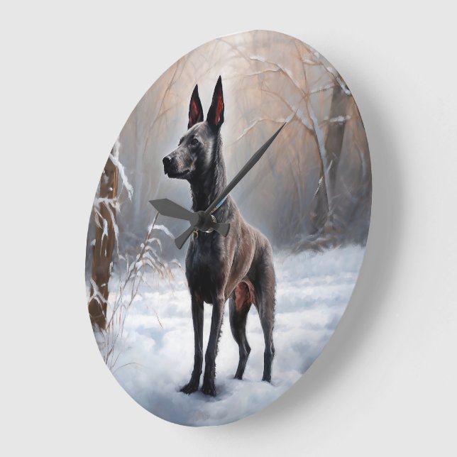 Reloj Redondo Grande Xoloitzcuintli Deja que nieve Navidad (Ángulo)
