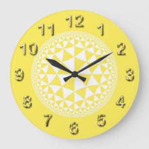 Reloj Redondo Grande Y blanco mandala llenada triángulo amarillo