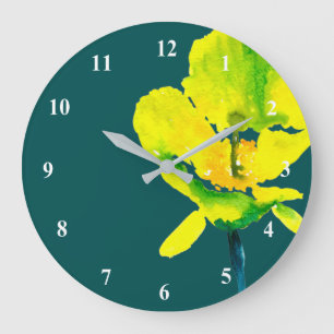 Reloj Redondo Grande Yellow abstract watercolor loose floral