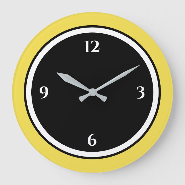 Reloj Redondo Grande Yellow Black & White Minimalist Large Clock (Anverso)