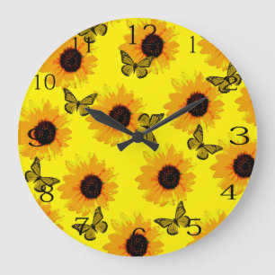 Reloj Redondo Grande Yellow Butterflies And Sunflowers,
