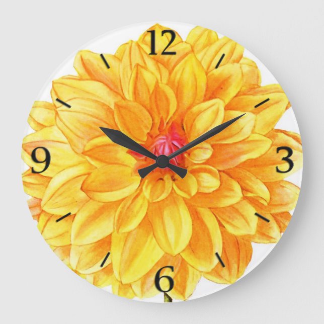 Reloj Redondo Grande Yellow Dahlia watercolor Large Clock (Anverso)