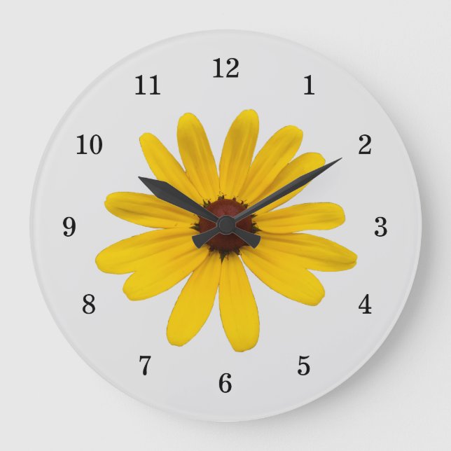 Reloj Redondo Grande Yellow Daisy Cute Jardín Botánico Gris (Anverso)