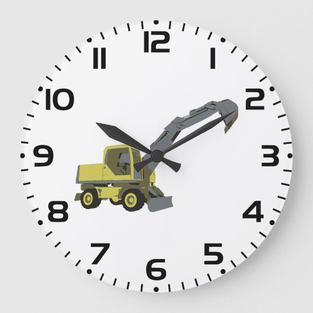 Reloj Redondo Grande Yellow Excavator Construction Machinery (Anverso)