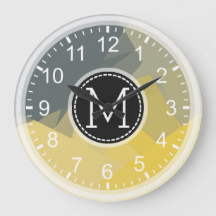 Reloj Redondo Grande Yellow Gray Mosaic Modern Monogram