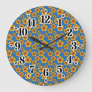 Reloj Redondo Grande Yellow Orange Flowers Pattern