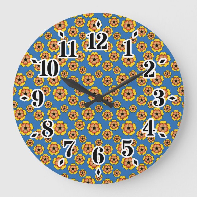 Reloj Redondo Grande Yellow Orange Flowers Pattern (Anverso)