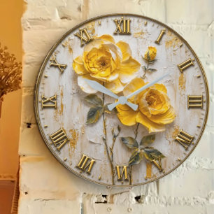 Reloj Redondo Grande Yellow Rose Elegant Luxury Floral Decor