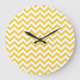 Reloj Redondo Grande Yellow White Chevron Pattern