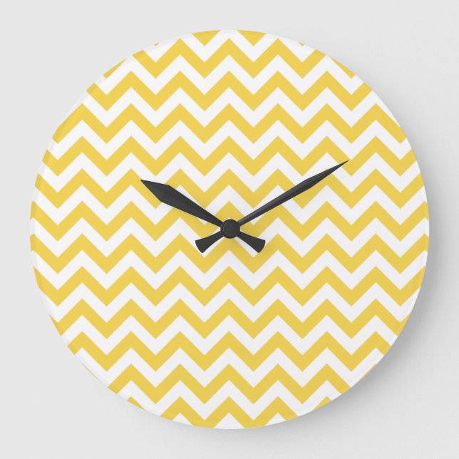 Reloj Redondo Grande Yellow White Chevron Pattern (Anverso)