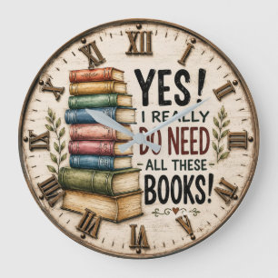 Reloj Redondo Grande Yes I Really Do Need All These Books Vintage