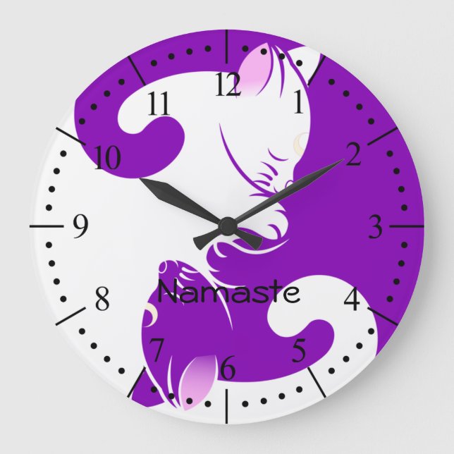 Reloj Redondo Grande Yin and Yang purple cats balance (Anverso)