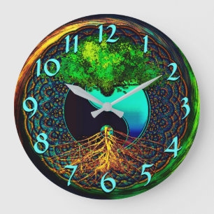 Reloj Redondo Grande Yin colorido Yang con el árbol de la vida