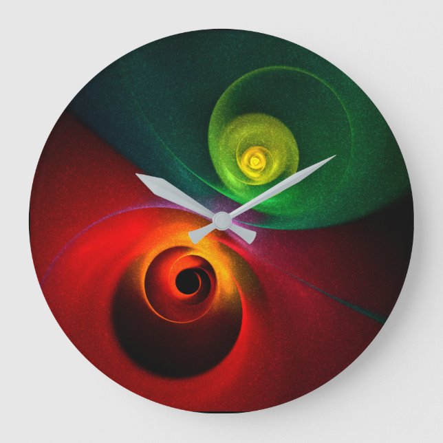 Reloj Redondo Grande Yin Verde Rojo Yang Patrón de arte abstracto moder (Anverso)