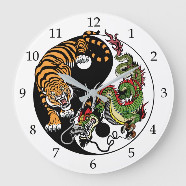 Reloj Redondo Grande yin yang del dragón y del tigre (Anverso)