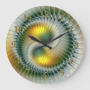 Reloj Redondo Grande Yin Yang Verde Amarillo Fractal Abstracto Colorido