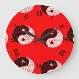 Reloj Redondo Grande Ying yang gira en torno al rojo