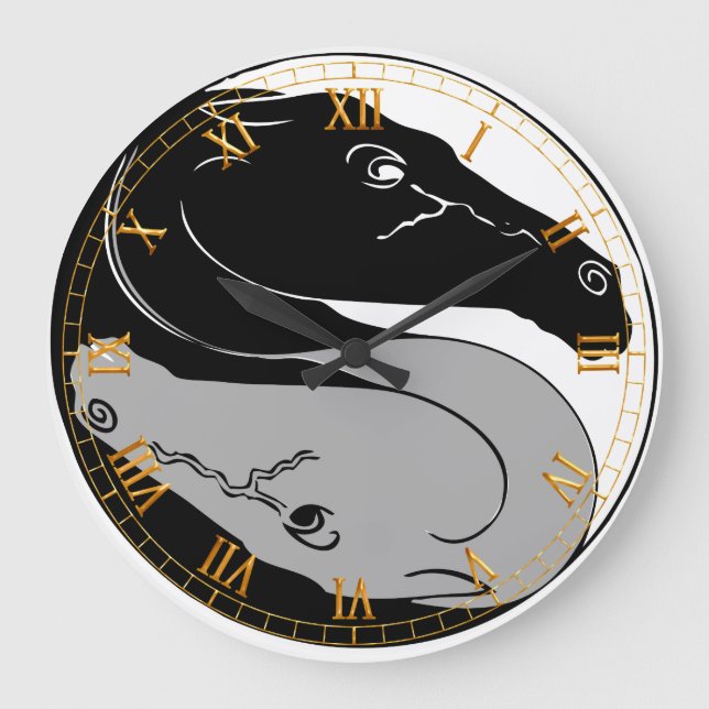 Reloj Redondo Grande YinYang Horses Wall Clock (Anverso)