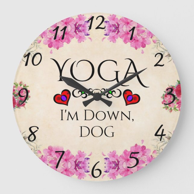 Reloj Redondo Grande Yoga I'm Down, Dog Wall Clock (Anverso)