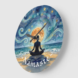 Reloj Redondo Grande Yoga Meditación Estrella Noche Cielo Luna Océano P