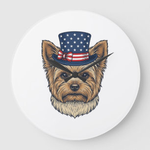 Reloj Redondo Grande Yorkshire Terrier Patriótico Vintage